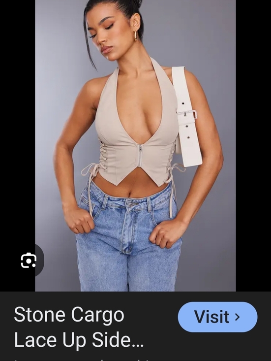 PrettyLittleThing Tops - Pretty Little Thing Stone Xargo Lace Zip Up Halter Crop Top. Size 10